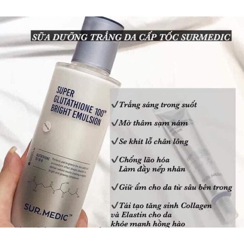 Sữa Dưỡng Trắng Cấp Tốc Sur.Medic Super Glutathione 100 Bright Emulsion