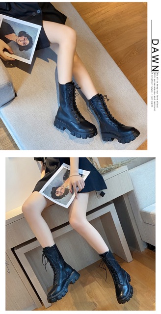 Boots Martin Ulzzang cổ ngắn đan dây đế răng cưa cao 5cm | BigBuy360 - bigbuy360.vn