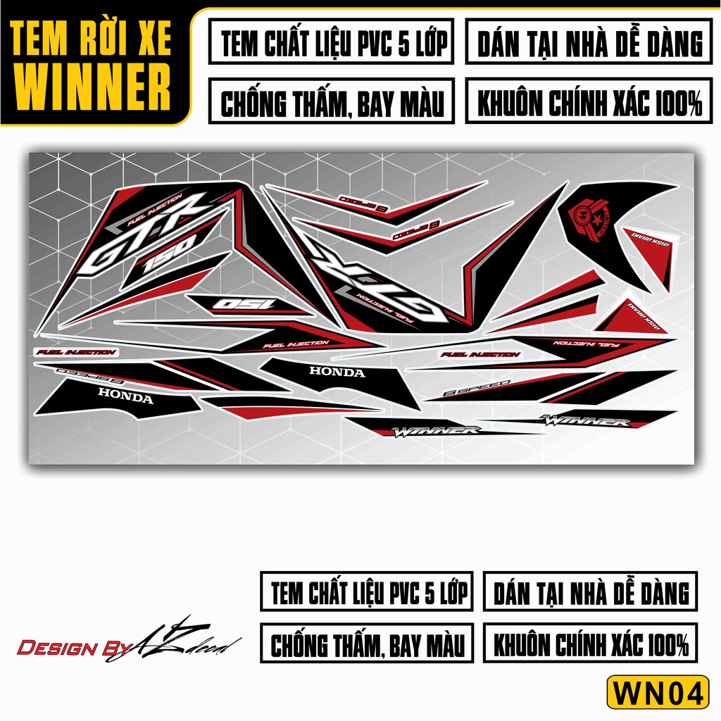 Tem Rời Winner Honda 150 Mẫu GTR | 2WN04 | Tem Chế Xe Máy Honda Chống Thấm Nước, Chống Bay Màu
