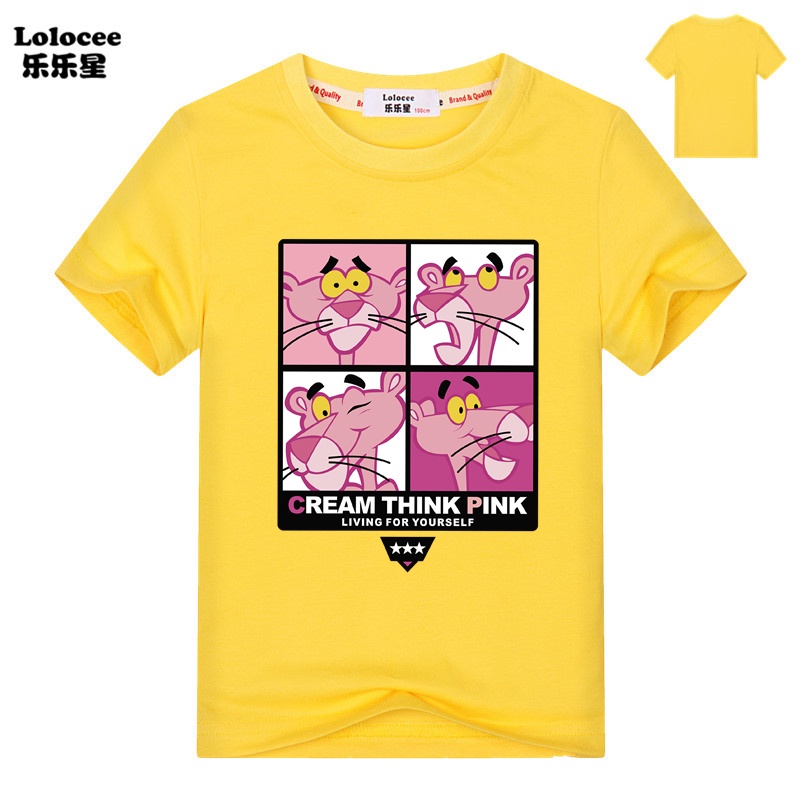 Áo thun in hoa màu Pink Panther cho bé 2019 Quần áo cotton ngắn tay mùa hè