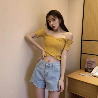 Croptop trễ vai chất co dãn nhiều màu