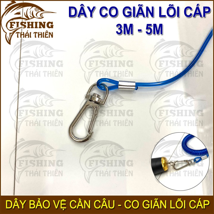 Dây bảo vệ cần câu cá 3m 5m, Dây co giãn lõi cáp có khóa 2 đầu