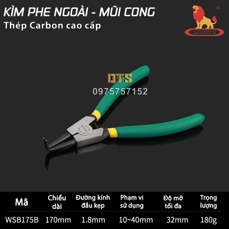 Bộ 4 kìm mở phe trong phe ngoài, mũi thẳng mũi cong công nghiệp WYNN'S 7 inch, kìm phanh thép Carbon cao cấp, kềm mở phe