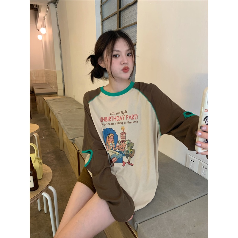 Áo thun dài tay mùa thu khoét hở khuỷu tay cá tính phối viền nổi bật, phối 2 màu style Hàn Quốc