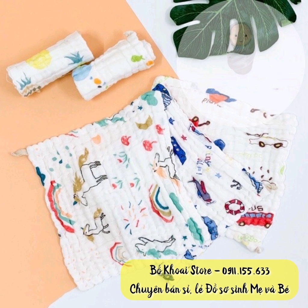 Khăn xô sữa nhăn 6 lớp - Set 5 khăn xô sữa siêu mềm, siêu thấm cho bé - Bố Khoai Store