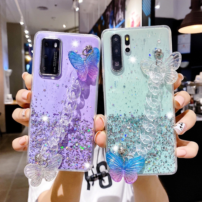 Casing Sansung S8 S8+ S9 S9+ S10 S10+ S20 S20 Plus S20 Ultra Note 10 Lite S8p S9p S10p S20p Butterfly Chain Style All-inclusive Transparent Phone Back Case