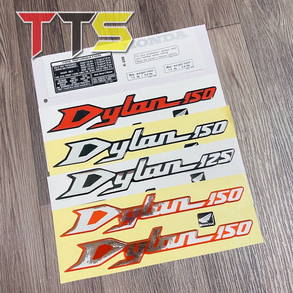 Bộ tem xe Honda Dylan 125, Dylan 150 kèm tem thông số chất liệu nhựa nổi cao cấp