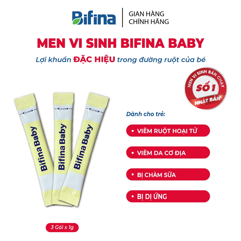 Men vi sinh Bifina Baby Nhật Bản - Lẻ 3 gói - Lợi khuẩn chiến binh cho trẻ sơ sinh Viêm da cơ địa, chàm sữa, dị ứng,...