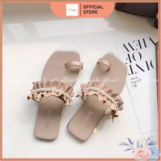 PAMELA - (Ảnh thật) Dép Bệt Nữ Mũi Vuông Xỏ Ngón Thời Trang Đính Ngọc Tiểu Thư - D24
