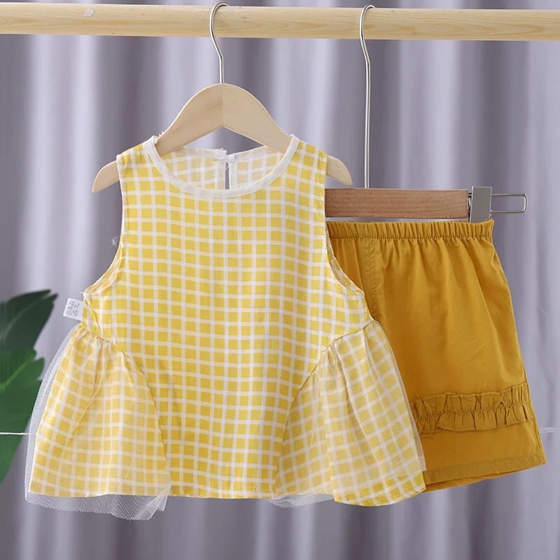 Bộ Lanh Hè xinh xắn cho bé gái, bộ cộc tay cho bé rộng rãi thoáng mát