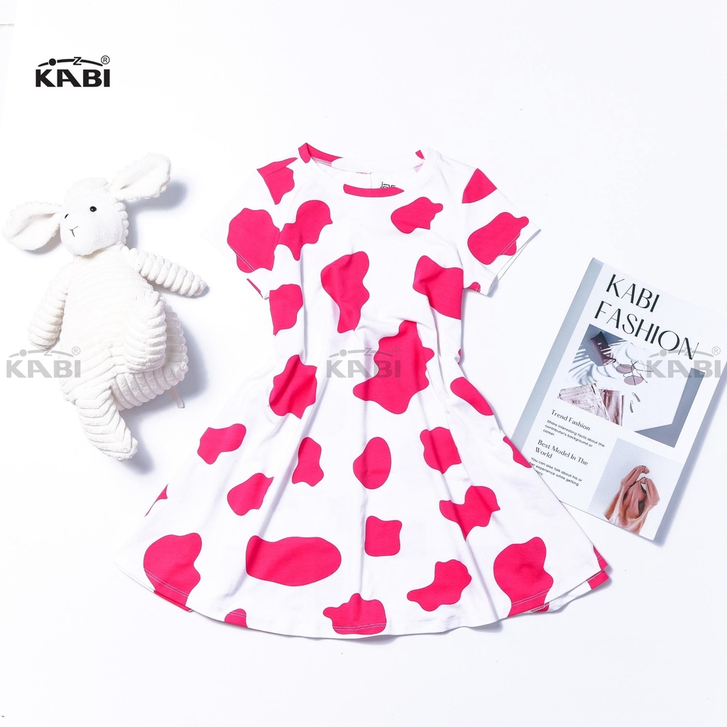 Đầm bé gái KABI đầm bò sữa thun cotton tay ngắn cổ tròn thoáng mát dễ thương