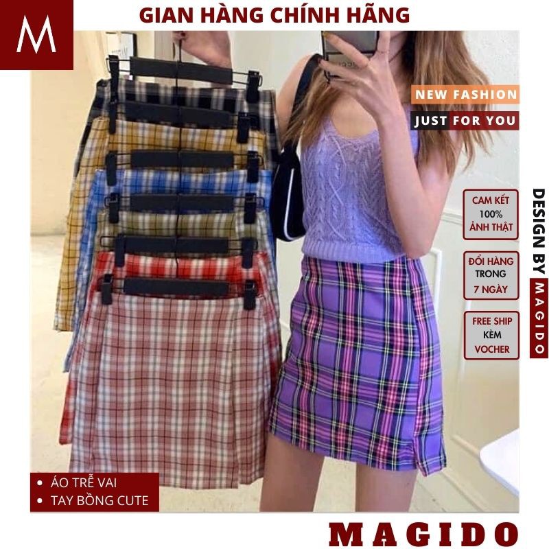 Chân Váy Chữ A Kẻ Caro 💚 Chân Váy Nữ Dáng Ngắn Kẻ Ô 2 Màu ,cực dễ thương phong cách bánh bèo vintage hot girl MAGIDO | BigBuy360 - bigbuy360.vn