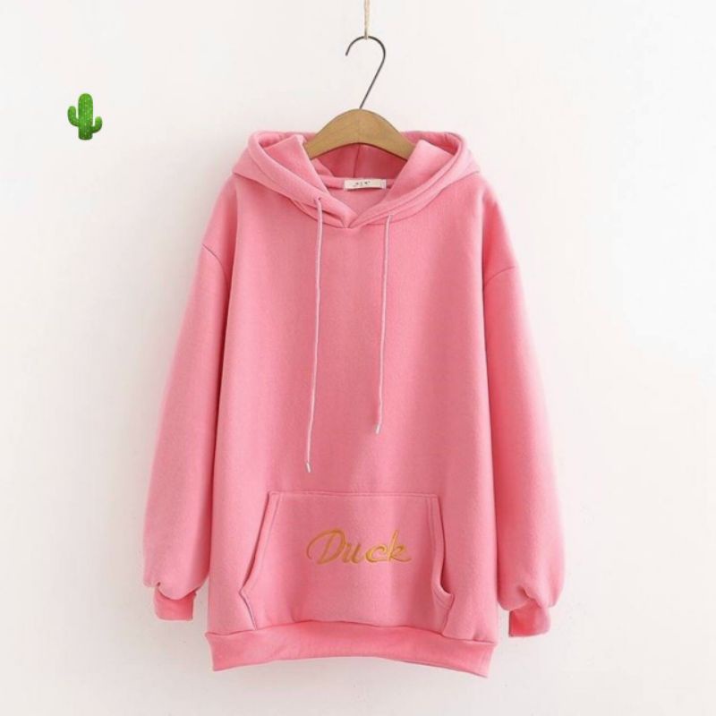 Áo hoodie thêu chữ Duck kết hợp mũ trùm cá tính