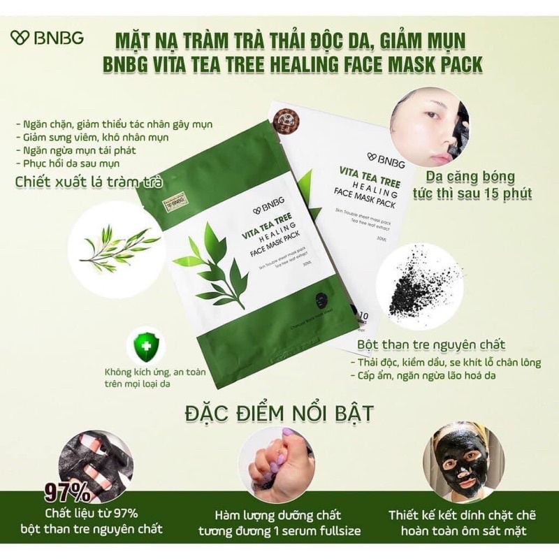 MẶT NẠ BNBG TRÀM TRÀ THẢI ĐỘC DA, GIẢM MỤN VITA TEA TREE HEALING FACE MASK PACK 30ML