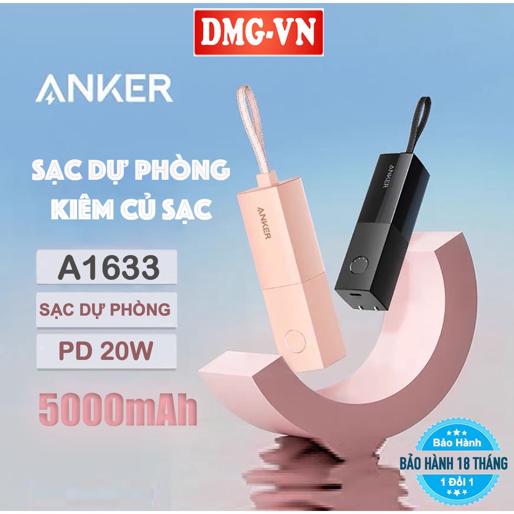 Củ Sạc 20W Kiêm Pin Dự Phòng Thỏi Son Anker A1633 5000mAh, 1 Cổng Type C Sạc 20W Cho iP 13 Pro Max 12 Pro 11 Xs 8P