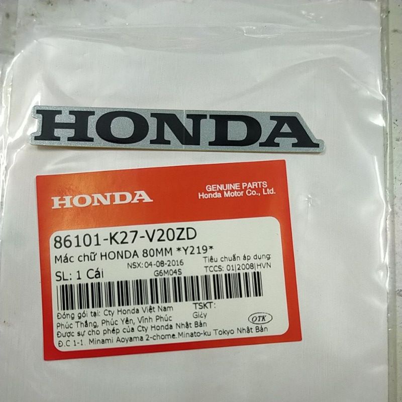 Tem Honda màu đen nền màu xám 80mm