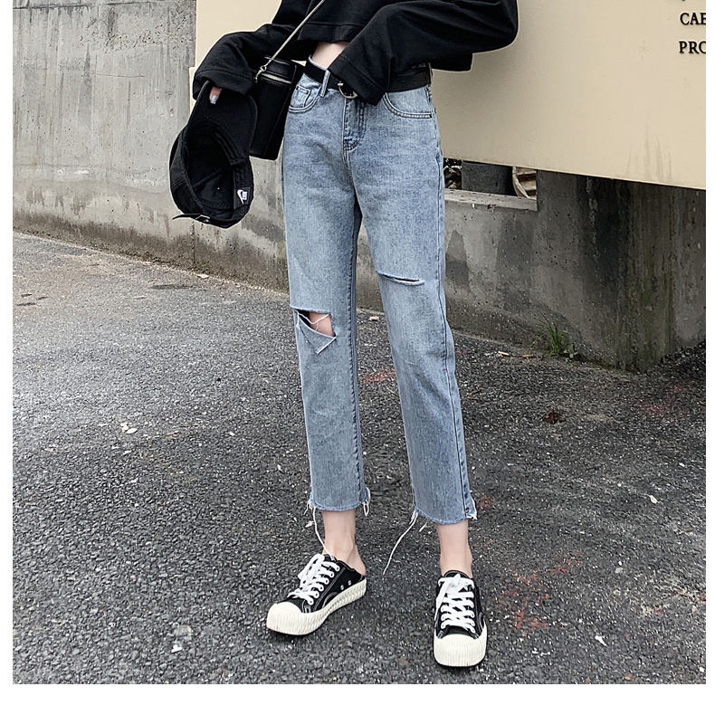 ⊕▼Quần Jean Nữ Lưng Cao 9 Tấc 150cm 0711 Dáng Ôm Phong Cách Mùa Hè Cá Tính