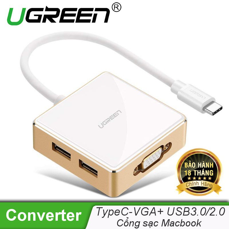 Bộ chuyển đổi TYPE C sang Vga +1 USB 3.0 + 2 USB 2.0 Ugreen 30442(vỏ nhôm)