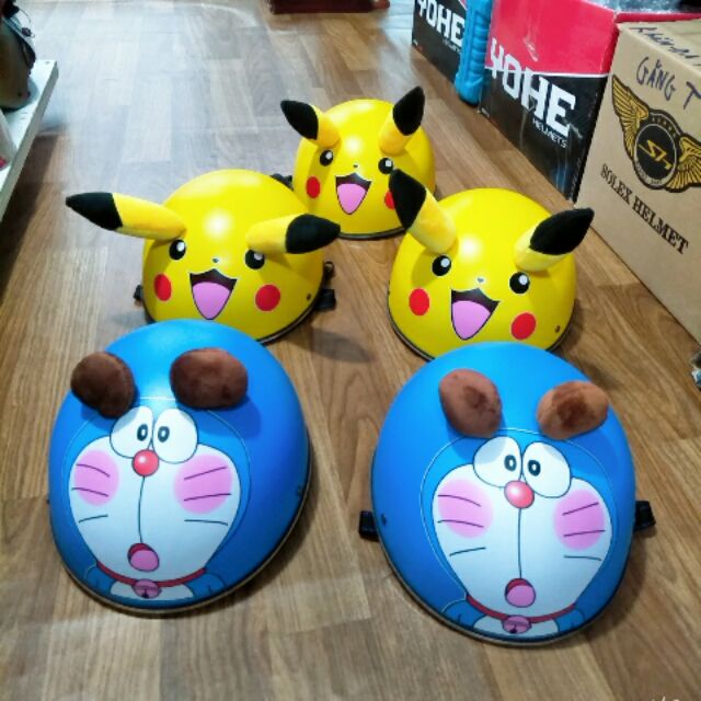 [chuyên sỉ đồ phượt] Nón bảo hiểm nửa đầu tem doremon và pikachu + tai