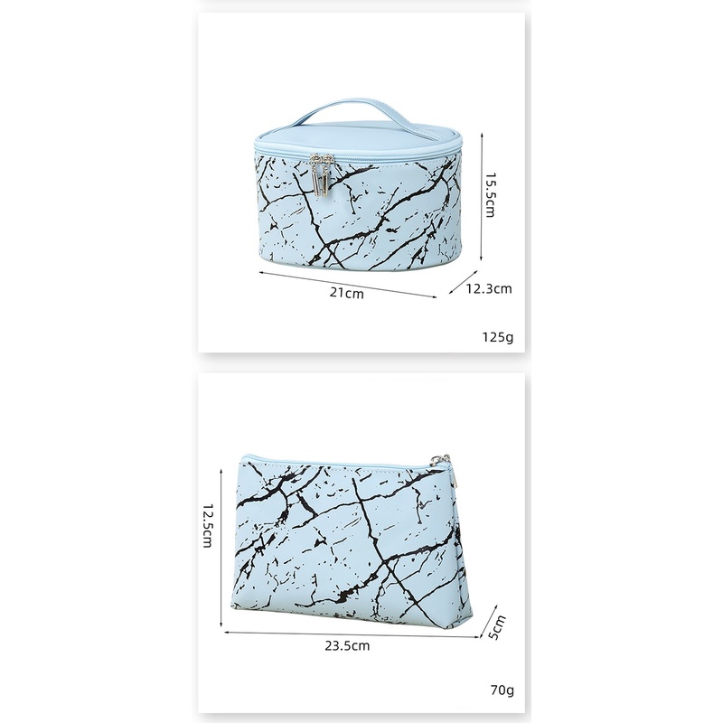 Túi Đựng Mỹ Phẩm Bằng Da PU Màu Xanh Dương Chống Thấm Nước