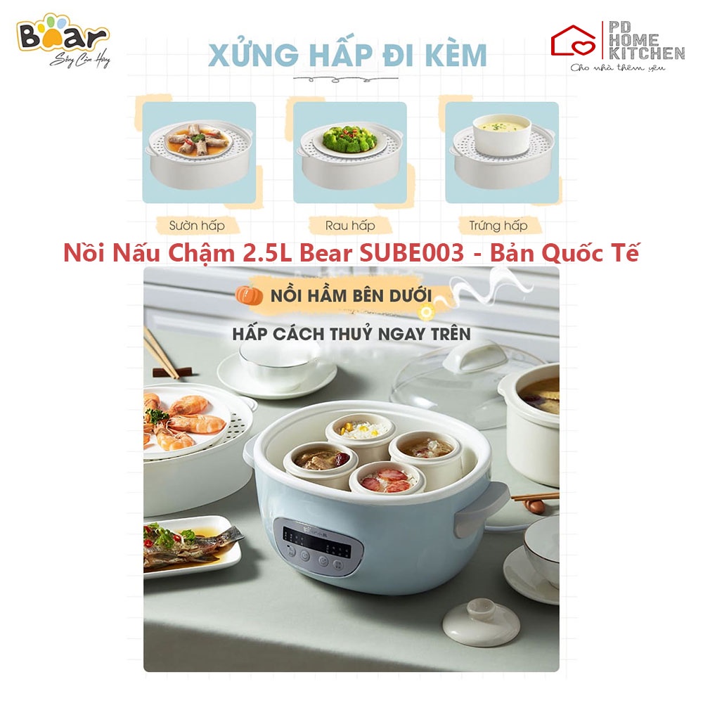 [BH CHÍNH HÃNG 12T] Nồi Nấu Cháo Chậm Tự Động Bear Thồng Minh Đa Năng, hấp hầm, ninh, chưng cách thủy, lõi sứ, hẹn giờ