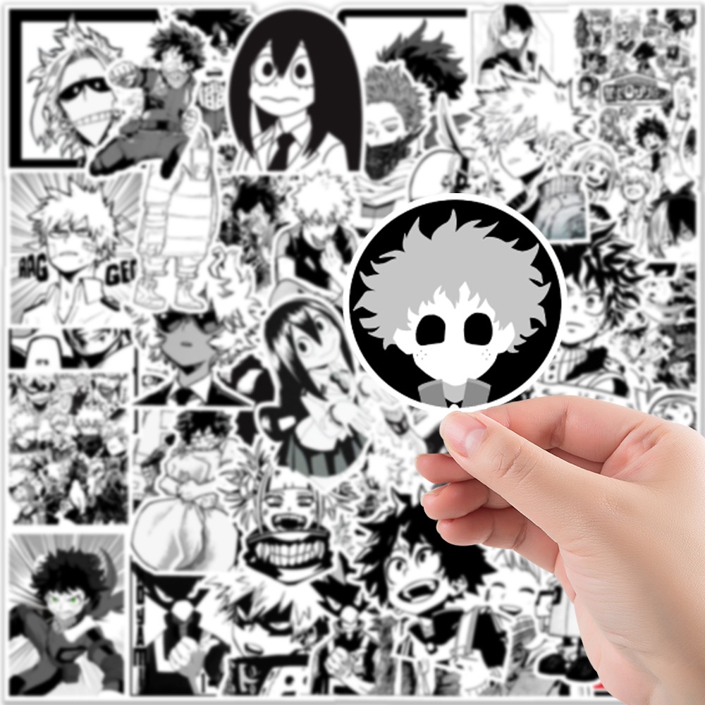 Bộ 50 Miếng Dán Chống Thấm Nước Họa Tiết Anime Màu Trắng Đen Trang Trí Ván Trượt/Va Li