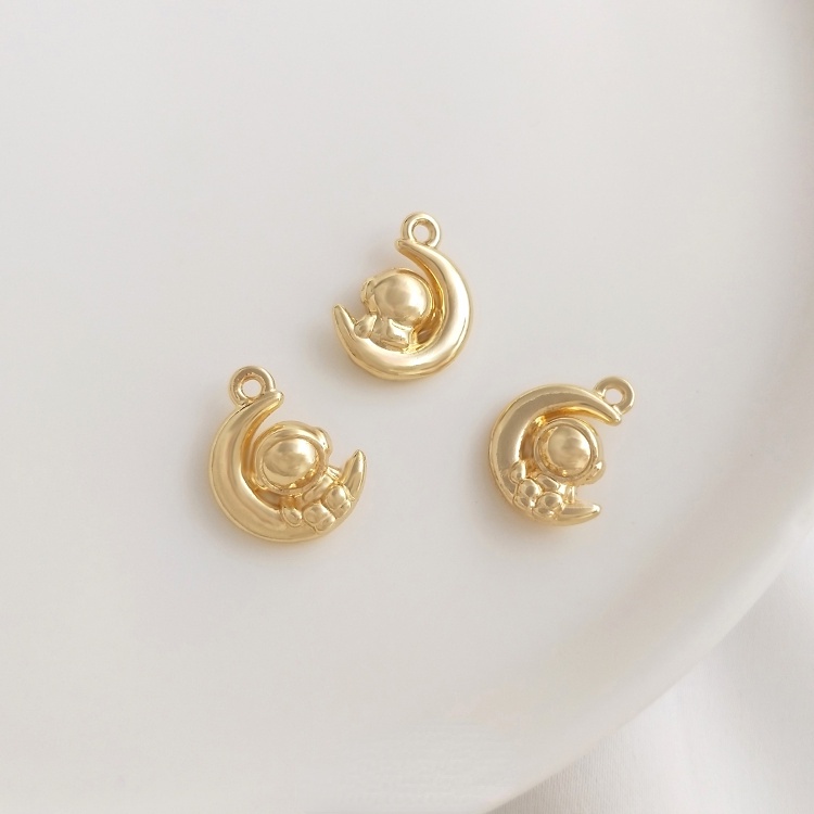 Mặt Dây Chuyền Bằng Đồng Mạ Vàng 14K diy Hình Mèo May Mắn / Phi Hành Gia / Mặt Trăng