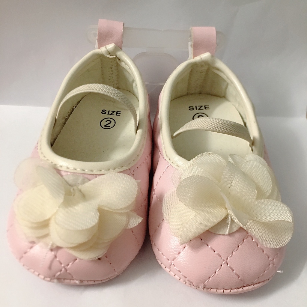 Giày đế kếp da bé gái nơ hoa size 3-15m