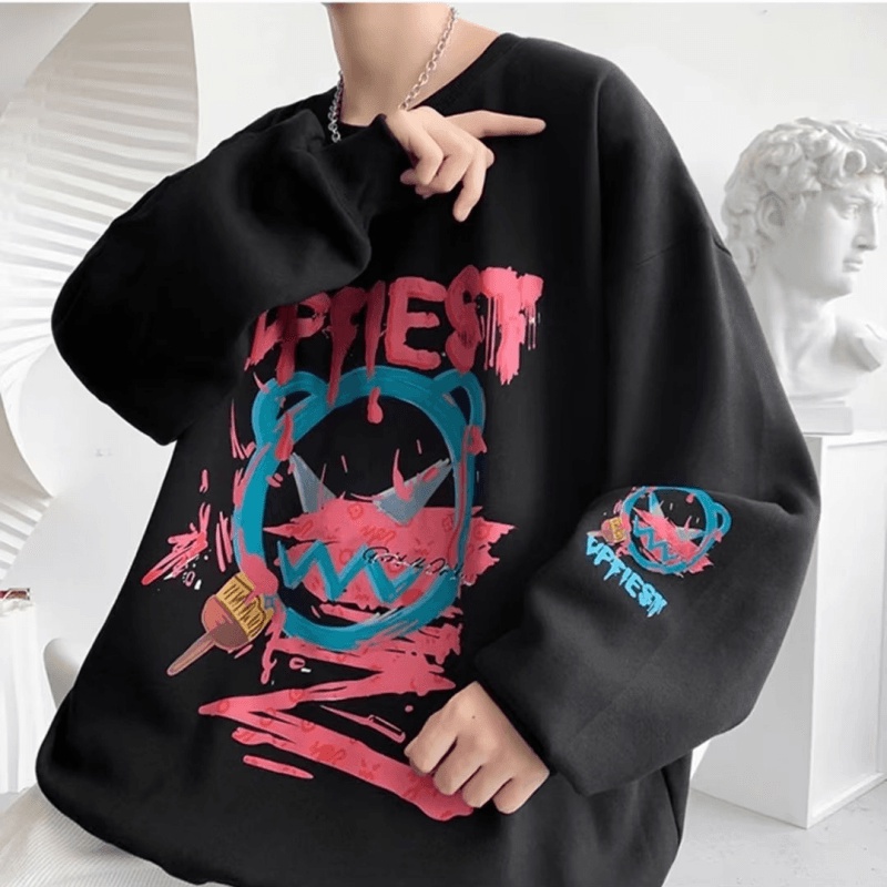 Áo Nỉ Dài Tay In Chữ Phong Cách Hiphop Đường Phố Hàn Quốc Cho Nam