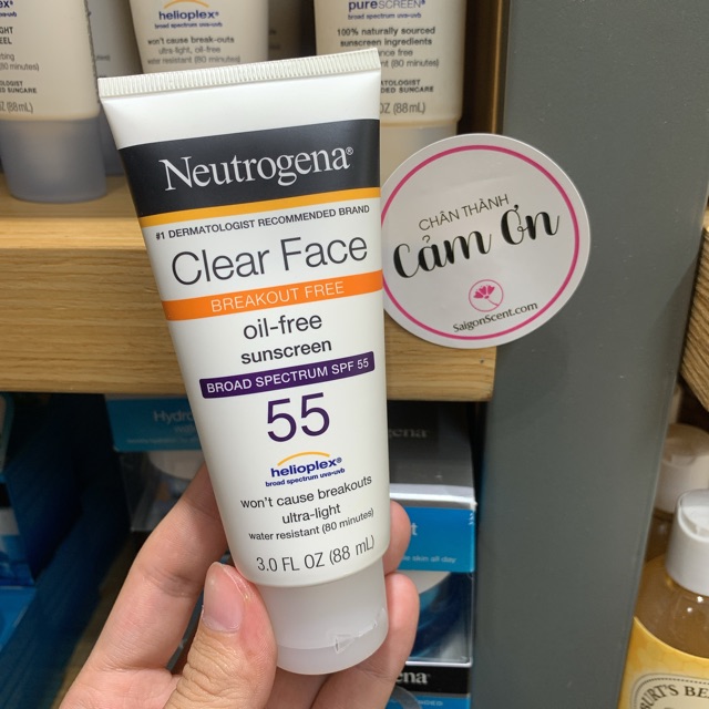 Kem chống nắng da mụn Neutrogena Clear Face Break-Out Free Liquid Lotion SPF 55 ( 88mL )