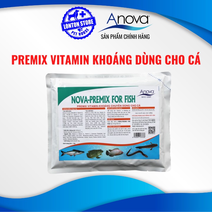 ANOVA Nova Premix for fish -&lt;br&gt;Bổ sung vitamin khoáng chuyên dùng cho cá lươn ốc ếch - Gói 1 Kg Lonton store