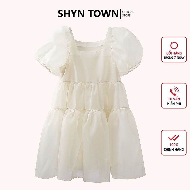Đầm công chúa bồng bềnh 2 lớp, Kiểu váy babydoll dự tiệc sinh nhật tơ bóng tùng xoè tiểu thư