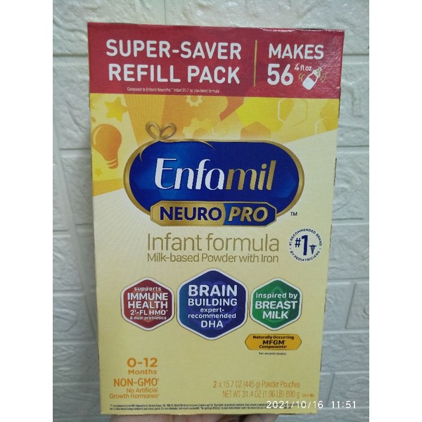 Sữa bột Enfamil Neuro Pro NON-GMO Infant Formula 890g của Mỹ, Date 1/2023