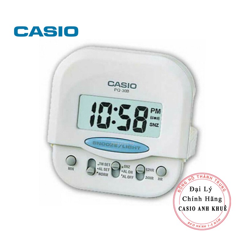 Đồng hồ báo thức du lịch - để bàn điện tử Casio PQ-30B-7DF màu trắng 6X6cm