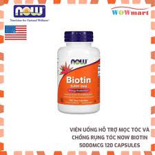 Viên uống hỗ trợ uống mọc tóc NOW Biotin 5000mcg  Hộp 60 viên NOW foods USA