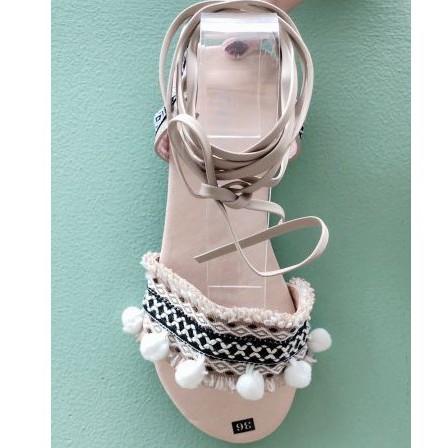 Giày sandal thổ cẩm cột dây màu da (hình thật) - Boho Vintage Style