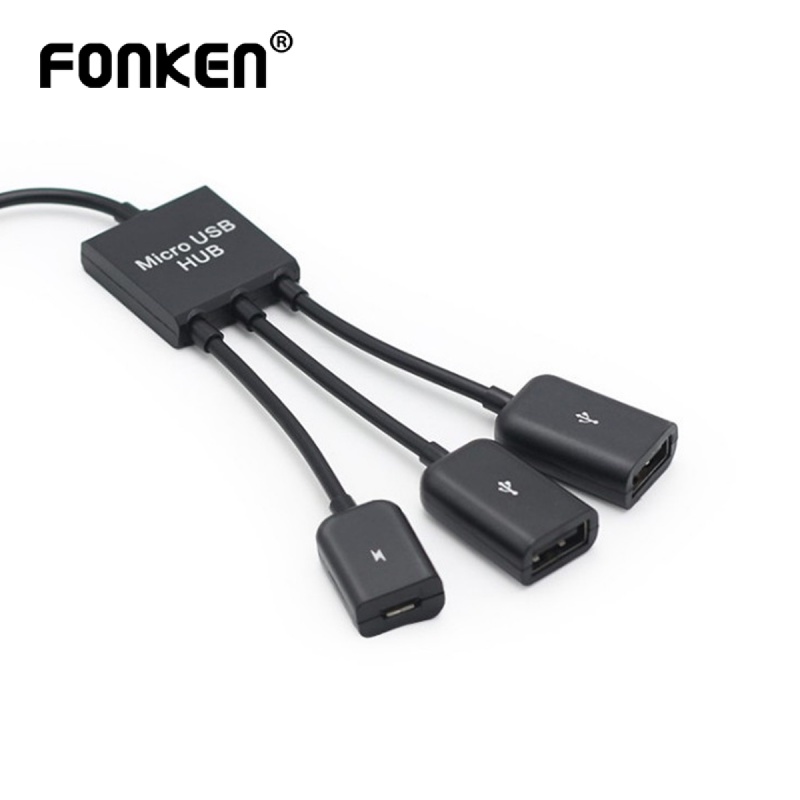 Bộ chuyển đổi FONKEN nối 3 cổng cắm Type-C USB C 3.0 2.0 với chui cắm Micro USB dây cáp OTG cho Samsung Xiaomi Huawei