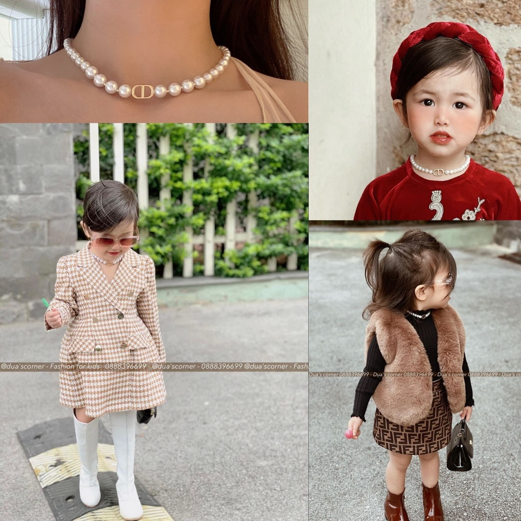 Vòng cổ chocker ngọc trai nhân tạo chữ CD cao cấp cho nữ, cho bé Mimo baby KT16
