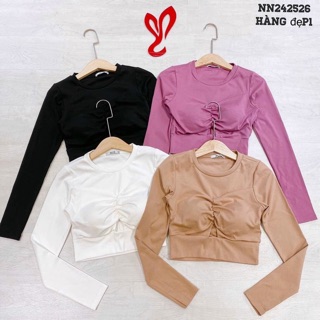 áo croptop giún ngực tay dài có mút sẵn kx