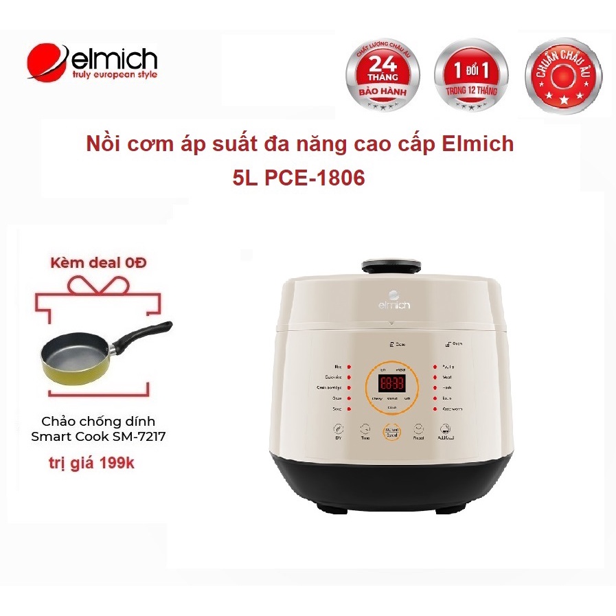 [Mã ELHADEV giảm 4% đơn 300K] Nồi cơm áp suất đa năng cao cấp 5L Elmich PCE-1806 ( Tặng thêm lòng nồi chống dính )