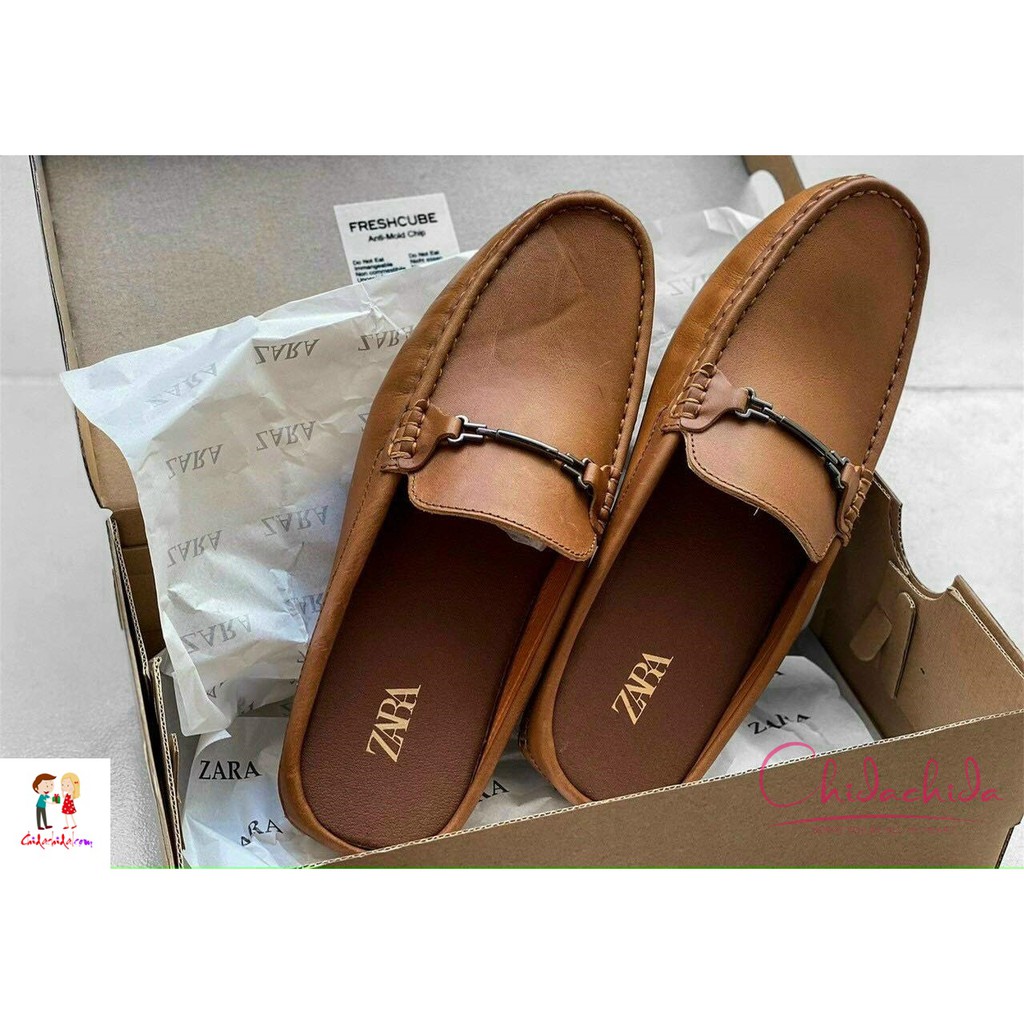 {Thanh lý bỏ mẫu} Giày sục nam không gót Za-ra, da xịn, đế xịn, lót cũng xịn luôn; size 39-44 (màu bò và màu đen)