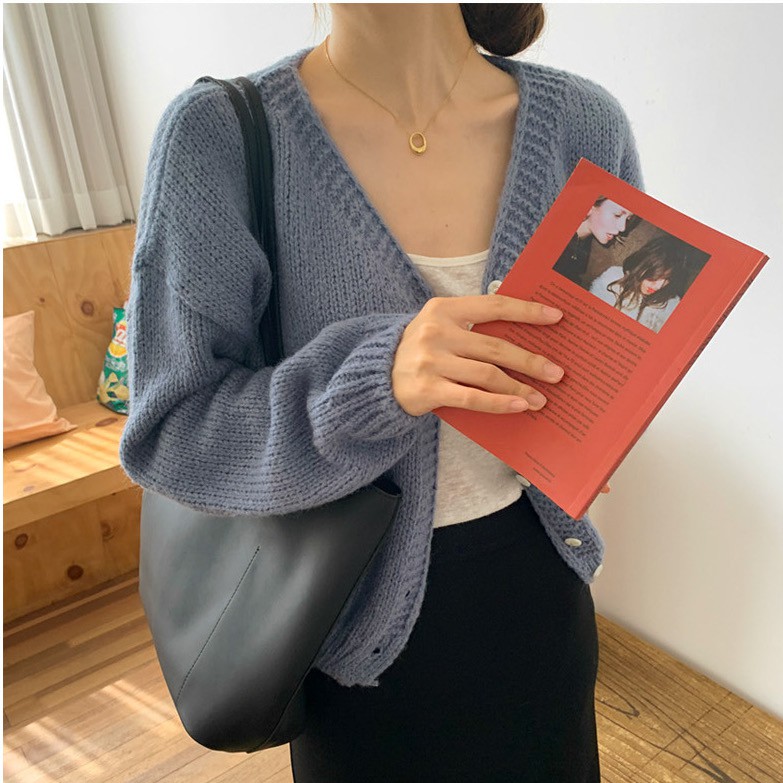 Áo cardigan dệt kim mỏng dáng rộng kiểu retro Pháp dễ thương