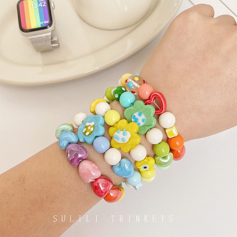 Vòng Tay Chuỗi Hạt Gốm Nhiều Màu Hạt Charm Ngọt Ngào Đủ Màu Sắc Dễ Thương Phong Cách Hàn Quốc Dobi L2