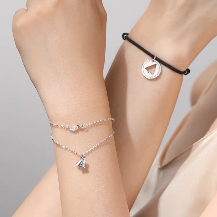 Vòng tay mạ bạc 925 thiết kế đơn giản thời trang cho cặp đôi nam nữ kiểu dáng Máy Bay Giấy