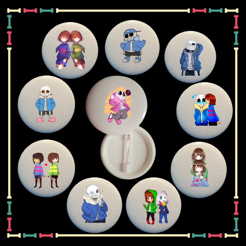 Bộ sưu tầm Huy hiệu 10 chiếc 5.8cm in mẫu hình Sans Error Sans Chara Papyrus dễ thương