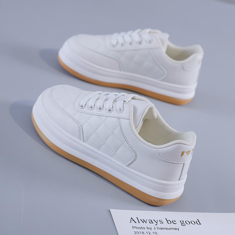 Giày thể thao nữ Ulzzang bánh mì kem đế nâu Giầy sneaker độn đế mũi tròn kiểu dáng basic dễ phối đồ