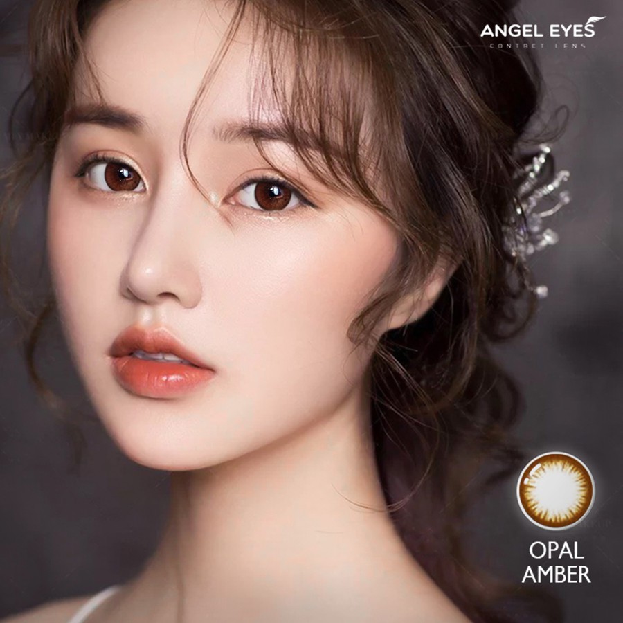 Lens nâu tự nhiên Opal Amber thương hiệu Angel Eyes chất liệu Silicone hydrogel đường kính 14.2 có độ