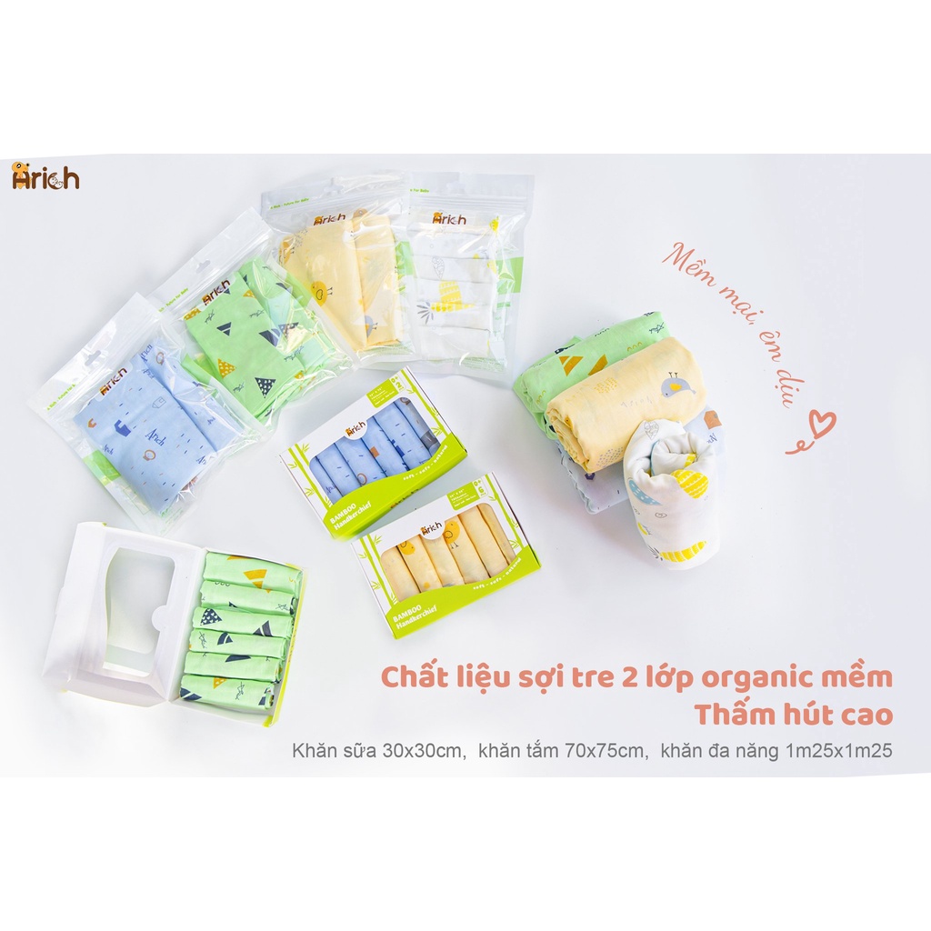 Khăn Sữa Sợi Tre Arich Cho Bé 30x30cm