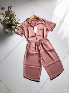 bộ nữ pijama lửng lụa chạy viền