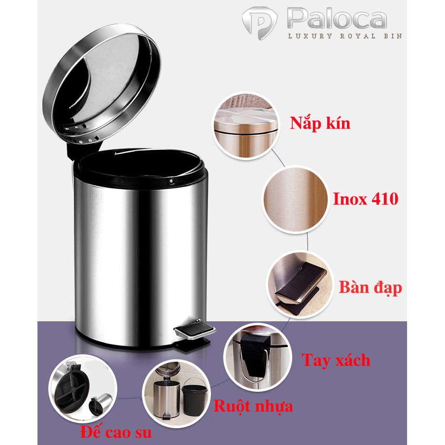 Thùng rác Inox đạp chân 12L